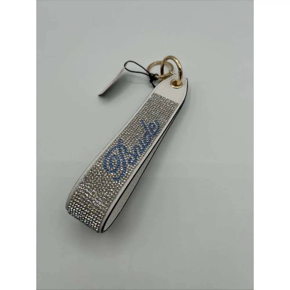 Victoria's Secret Rhinestone Bride Keychain Bag Charm Wristlet Strap White Gold